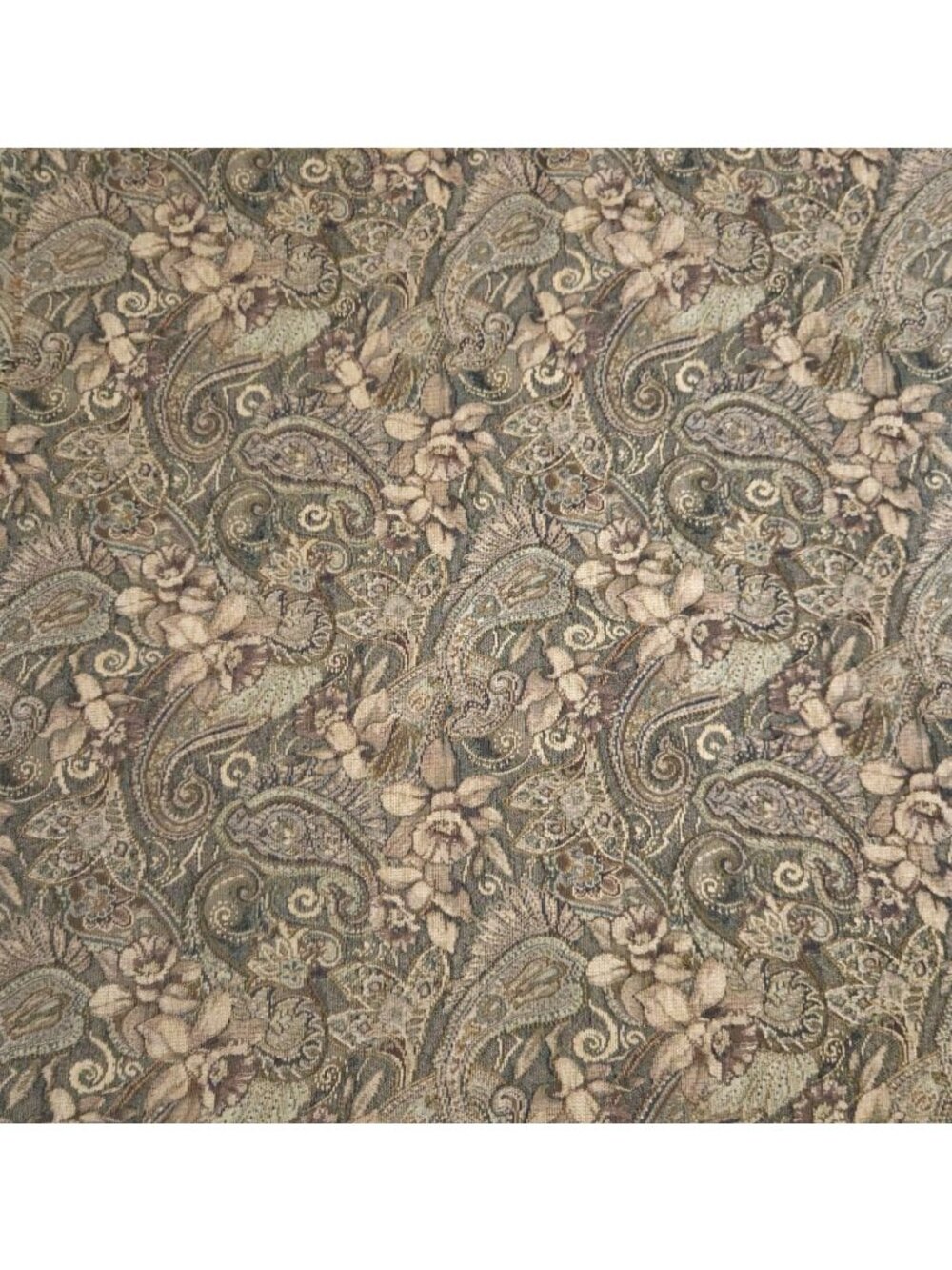 Floral Daffodil Paisley Upholstery Fabric Beige Green Tapestry 7 Yards 57 Inches